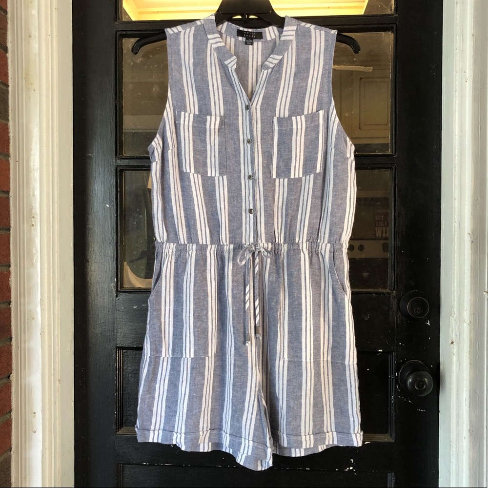 NWT Kelly Renee blue/white linen blend romper
